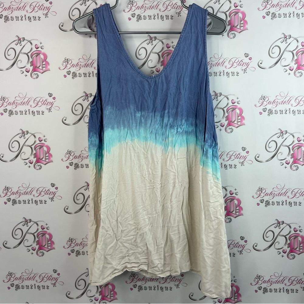 Tank top tie dye tank denim look style Blue and White Ombre Sleeveless Top